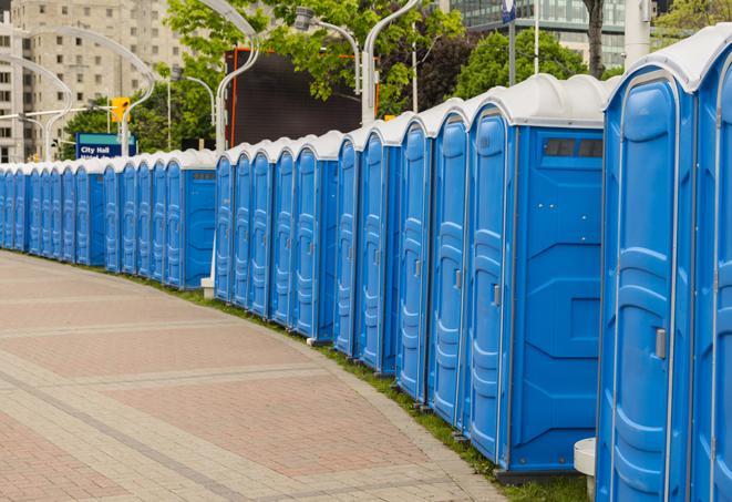 portable restrooms lined up at a marathon, ensuring runners can take a much-needed bathroom break in Daytona Beach Shores